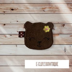 New baby girl bear feltie on ribbon lined hair clip for babies/toddlers/girls